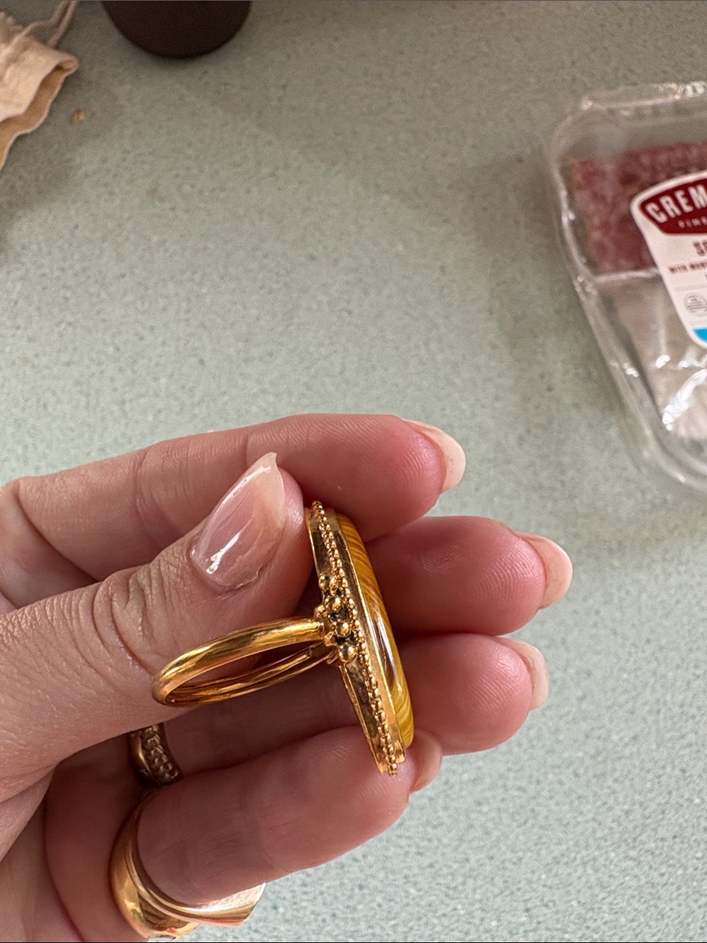 Vintage Avon! Gold-Tone Oval Tiger's Eye Statement Ring - Women Jewelry - Picture 4 of 4